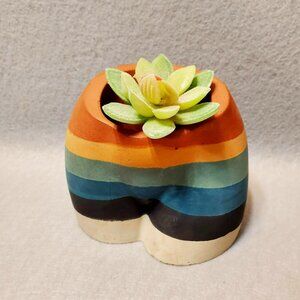 Rainbow Booty Planter With Faux Succulent, Green Jeans Cement Plant Pot